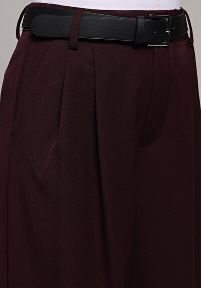 Image de Pantalon Bordeaux Wide Leg High Rise En Sergé Regular Fit Femme