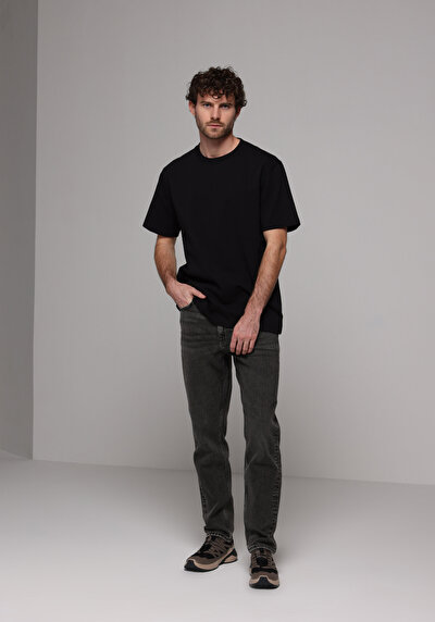 Image de T-shirt À Manches Courtes Noir Comfort Fit Droit Homme