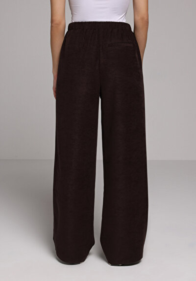 Image de Pantalon Marron Wide Leg High Rise En Ratière Regular Fit Femme