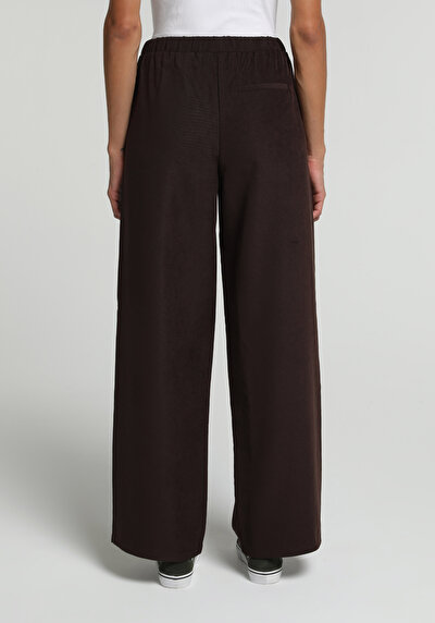 Image de Pantalon Marron Wide Leg High Rise En Ratière Regular Fit Femme