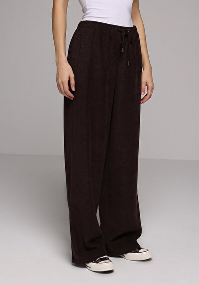 Image de Pantalon Marron Wide Leg High Rise En Ratière Regular Fit Femme