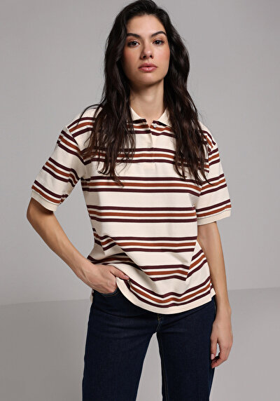 Image de Chemise Polo À Manches Courtes Multicolou Rayé Regular Fit Femme