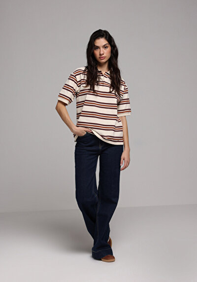 Image de Chemise Polo À Manches Courtes Multicolou Rayé Regular Fit Femme