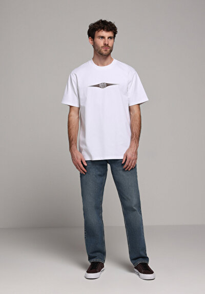 Image de T-shirt À Manches Courtes Blanc Comfort Fit Droit Homme