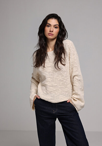Image de Pull Ecru Regular Fit Manches Longues Femme