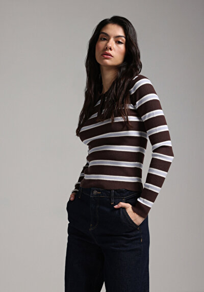 Image de Pull Marron Slim Fit Manches Longues  Femme
