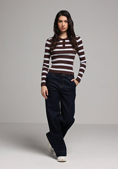 Image de Pull Marron Slim Fit Manches Longues Femme