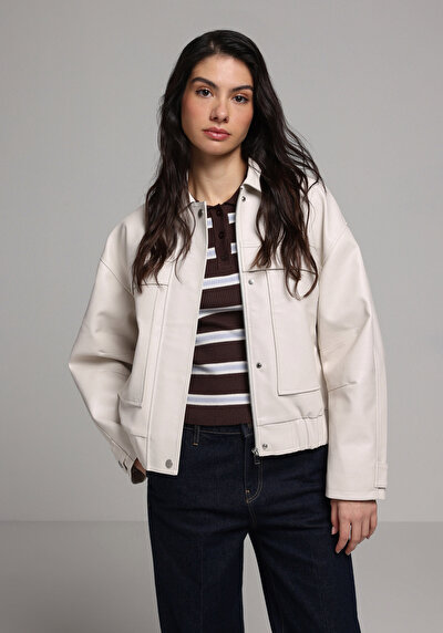 Image de Veste Pu Ecru Manches Longues  Regular Fit Femme