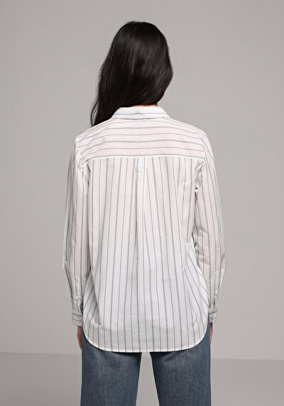 Image de Chemise À Manches Longues Blanc Regular Fit Rayé Popeline Femme