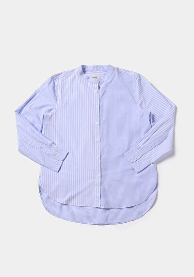 Image de Chemise À Manches Longues Bleu Fashion Fit Rayé Popeline Femme