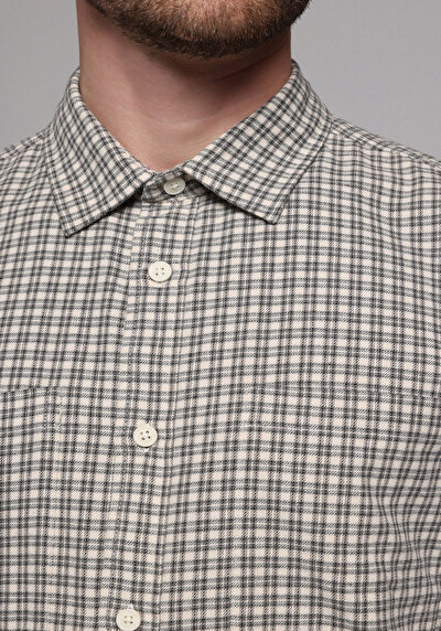 Image de Chemise À Manches Longues Ecru Comfort Fit Plaid Sergé Homme