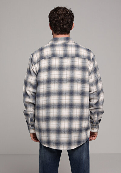 Image de Chemise À Manches Longues Bleu Comfort Fit Plaid Sergé Homme