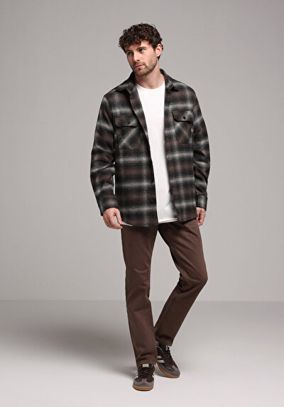 Image de Pantalon Marron Straight Leg Medium Rise En Sergé Regular Fit Homme