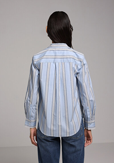 Image de Chemise À Manches Longues Bleu Regular Fit Rayé Popeline Femme