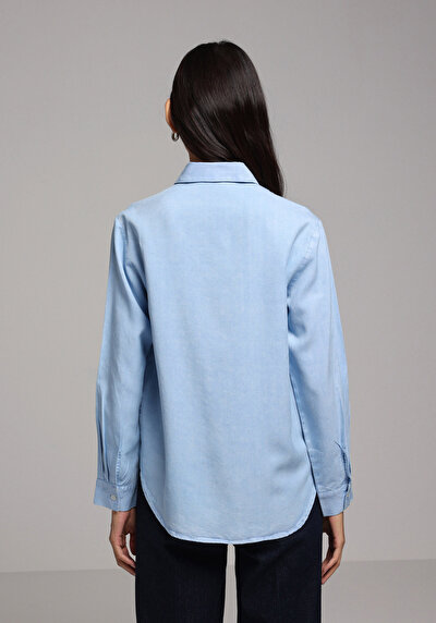Image de Chemise À Manches Longues Bleu Regular Fit Droit Sergé Femme