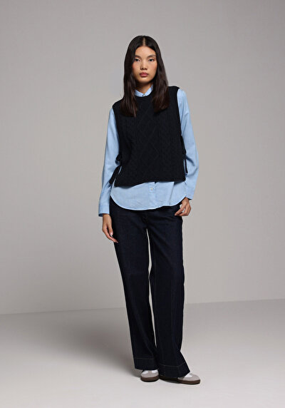 Image de Chemise À Manches Longues Bleu Regular Fit Droit Sergé Femme