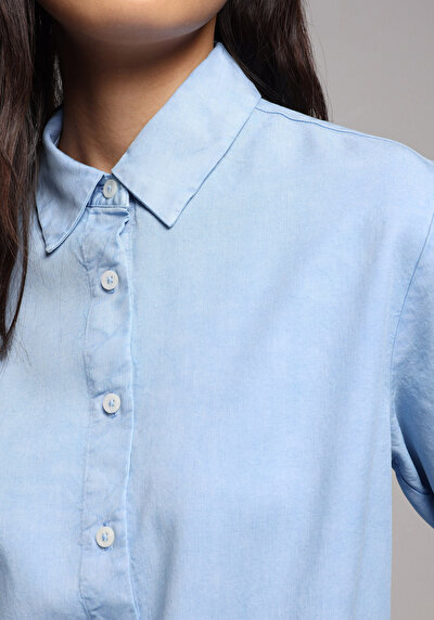 Image de Chemise À Manches Longues Bleu Regular Fit Droit Sergé Femme
