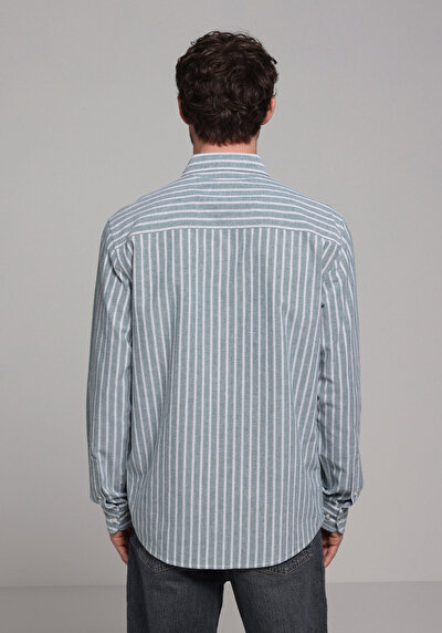 Image de Chemise À Manches Longues Vert Regular Fit Rayé Oxford Homme