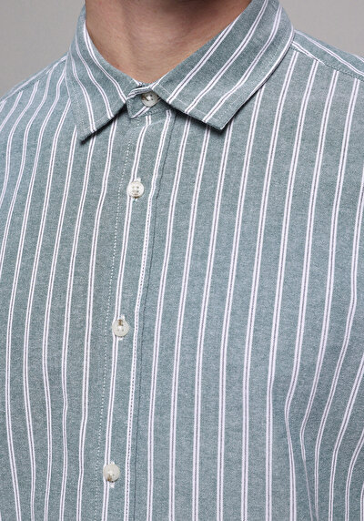 Image de Chemise À Manches Longues Vert Regular Fit Rayé Oxford Homme