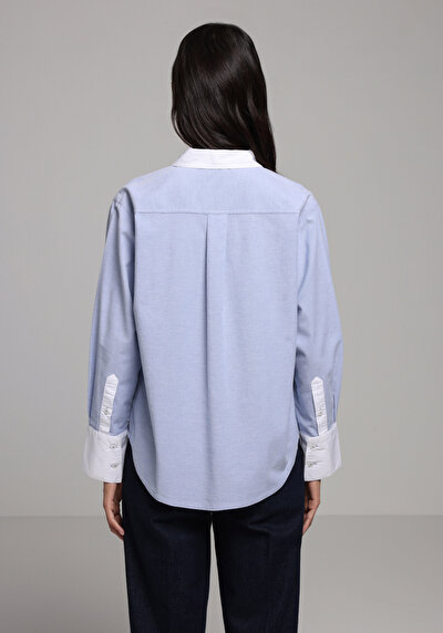 Image de Chemise À Manches Longues Bleu Regular Fit Droit Oxford Femme