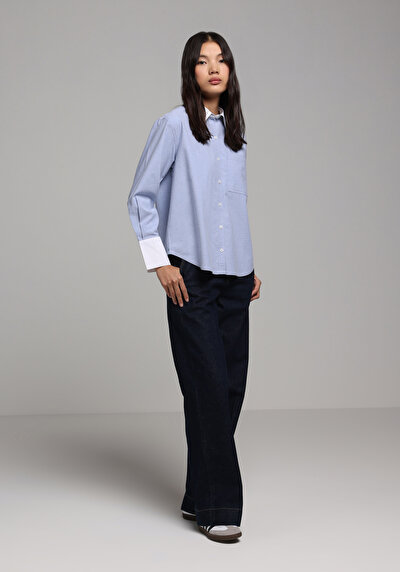 Image de Chemise À Manches Longues Bleu Regular Fit Droit Oxford Femme