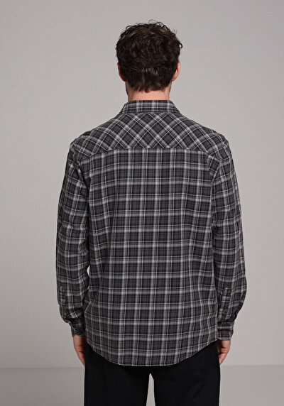 Image de Chemise À Manches Longues Gris Regular Fit Plaid Sergé Homme