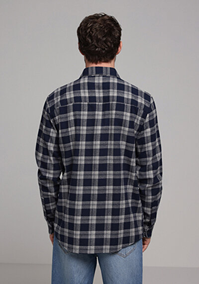 Image de Chemise À Manches Longues Marine Regular Fit Plaid Sergé Homme