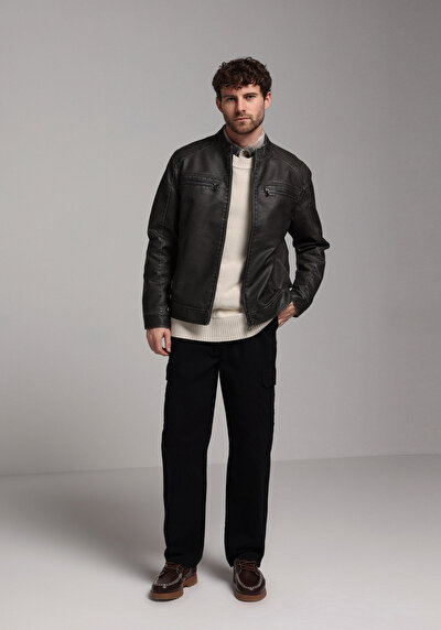 Image de Veste Pu Anthracite Slim Fit Homme