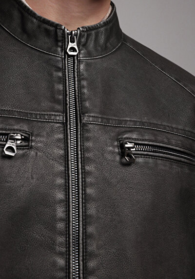 Image de Veste Pu Anthracite   Slim Fit Homme