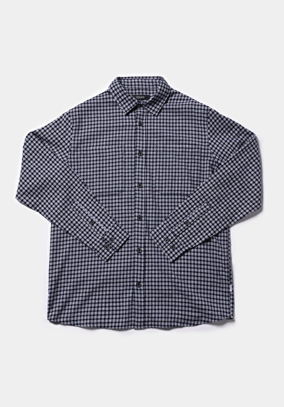 Image de Chemise À Manches Longues Marine Comfort Fit Plaid Sergé Homme