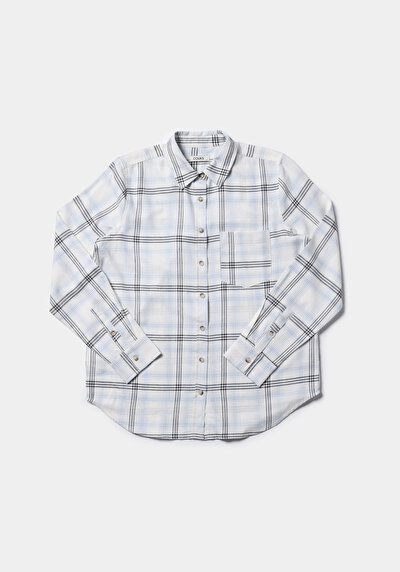 Image de Chemise À Manches Longues Blanc Regular Fit Plaid Flanelle Femme