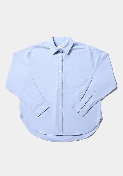 Image de Chemise À Manches Longues Bleu Boyfriend Fit Droit Oxford Femme