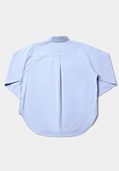 Afficher les détails de Chemise À Manches Longues Bleu Boyfriend Fit Droit Oxford Femme