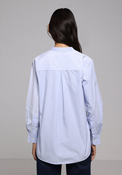 Image de Chemise À Manches Longues Bleu Fashion Fit Rayé Popeline Femme