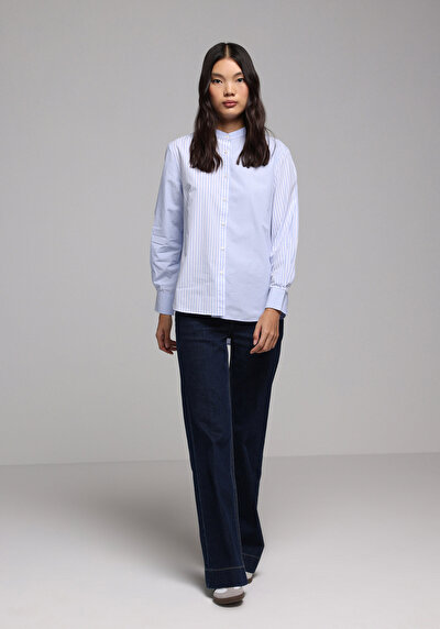 Image de Chemise À Manches Longues Bleu Fashion Fit Rayé Popeline Femme
