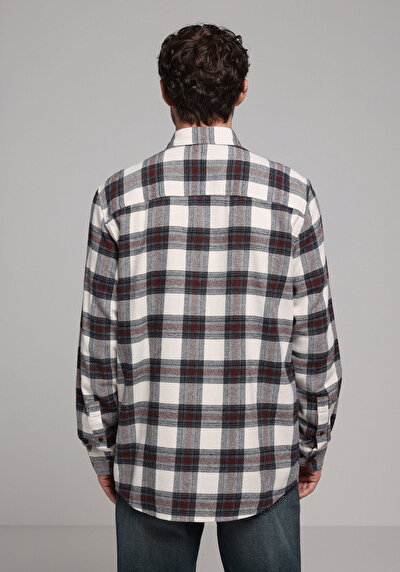 Image de Chemise À Manches Longues Bordeaux Comfort Fit Plaid Sergé Homme