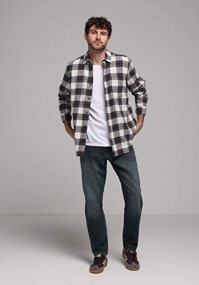 Image de Chemise À Manches Longues Bordeaux Comfort Fit Plaid Sergé Homme