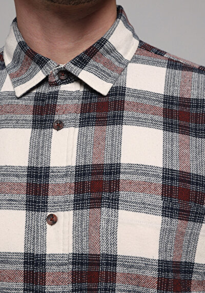 Image de Chemise À Manches Longues Bordeaux Comfort Fit Plaid Sergé Homme