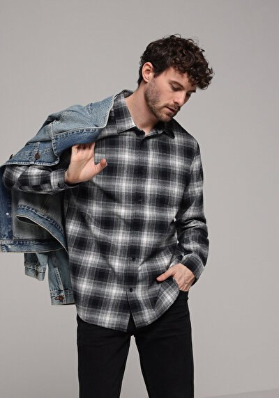 Image de Chemise À Manches Longues Marine Regular Fit Plaid Sergé Homme