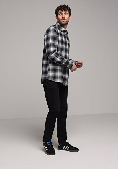Image de Chemise À Manches Longues Marine Regular Fit Plaid Sergé Homme