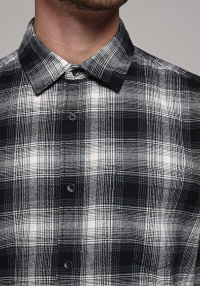 Image de Chemise À Manches Longues Marine Regular Fit Plaid Sergé Homme