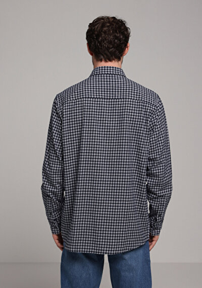Image de Chemise À Manches Longues Marine Comfort Fit Plaid Sergé Homme