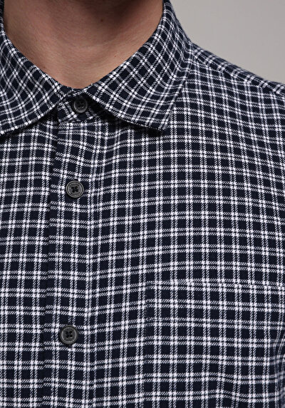 Image de Chemise À Manches Longues Marine Comfort Fit Plaid Sergé Homme