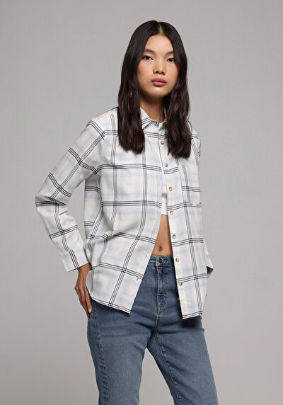 Image de Chemise À Manches Longues Blanc Regular Fit Plaid Flanelle Femme