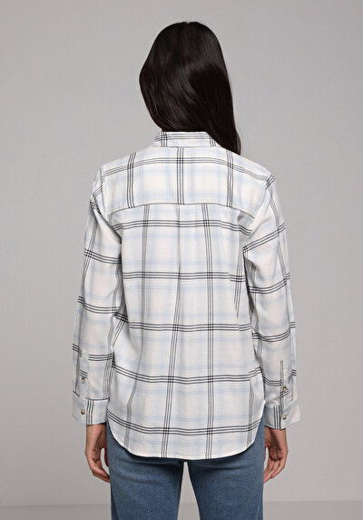 Image de Chemise À Manches Longues Blanc Regular Fit Plaid Flanelle Femme