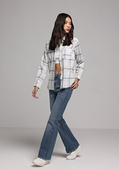 Image de Chemise À Manches Longues Blanc Regular Fit Plaid Flanelle Femme