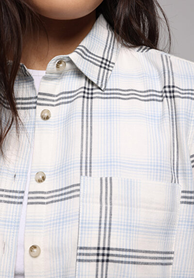 Image de Chemise À Manches Longues Blanc Regular Fit Plaid Flanelle Femme