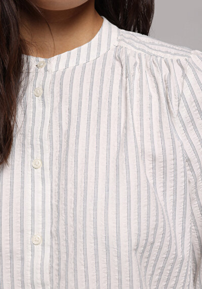 Image de Chemise À Manches Longues Blanc Fashion Fit Rayé Ratière Femme