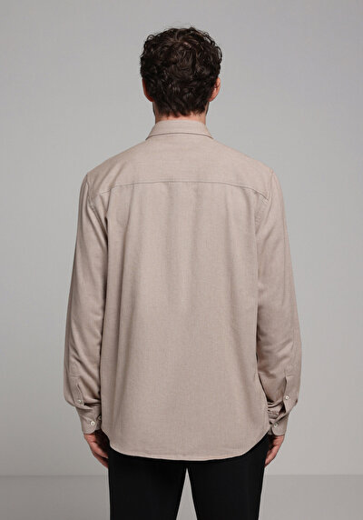 Image de Chemise À Manches Longues Beige Regular Fit Droit Oxford Homme