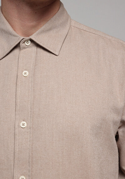 Image de Chemise À Manches Longues Beige Regular Fit Droit Oxford Homme